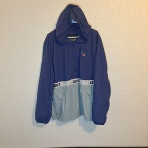 Men's Levi's Taslan Pullover 1/2 Zip Jacket Blue Size XL Nylon Hooded‎